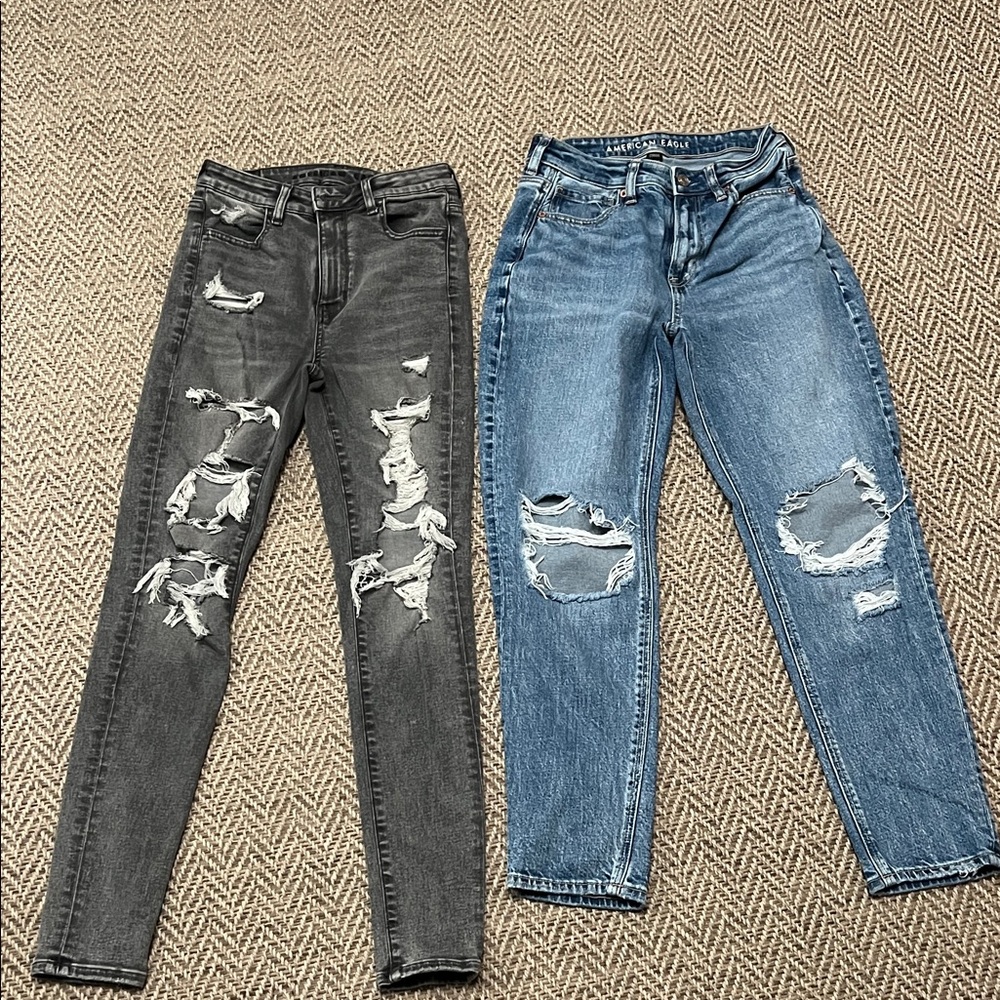 American Eagle Distressed Gray and Blue Women's Jeans size 2